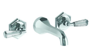 ADDISON WALL MOUNTED 3 HOLE LAVATORY SET WITH CRYSTAL LEVER HANDLE